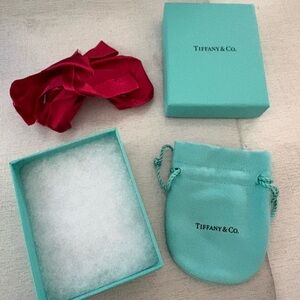 Tiffany & Co. Turquoise Empty Box with Red Ribbon, Padding, Pouch